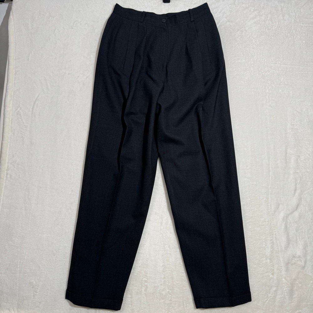Jones New York Pants Womens 8 Black Pure Wool Pleated High Rise Straight Leg USA